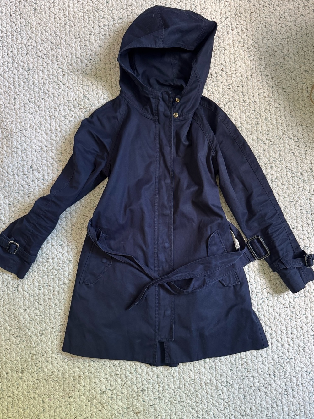 J. Crew Hooded Belted Trench Coat - Navy